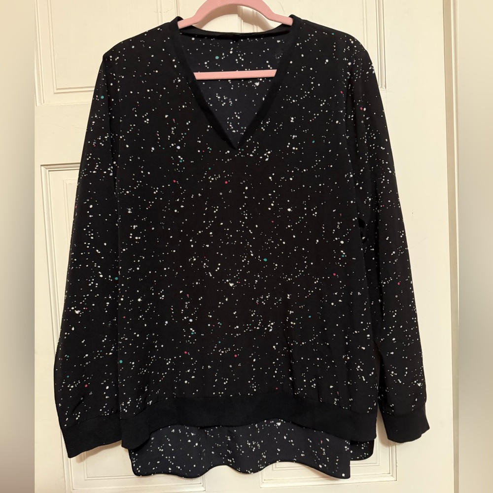 Tibi Black V-Neck Blouse with Speckled Design